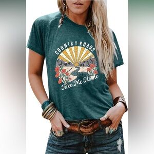 Country Music Shirt Country Roads Take Me Home Vintage Western Short Sleeve Top
